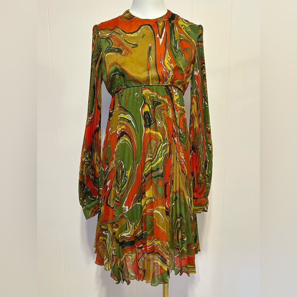 Vintage Leo Narducci women’s multicolor ebru marbling print dress size 12